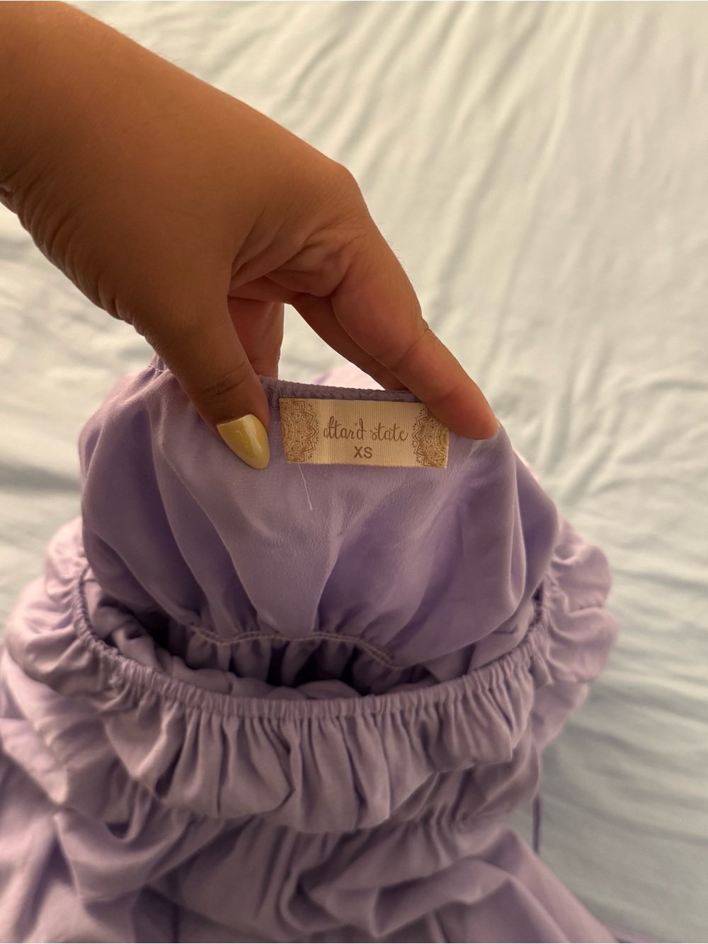 Altar'd State lilac mini dress with puffy sleeves and tie waist - Picture 4 of 5